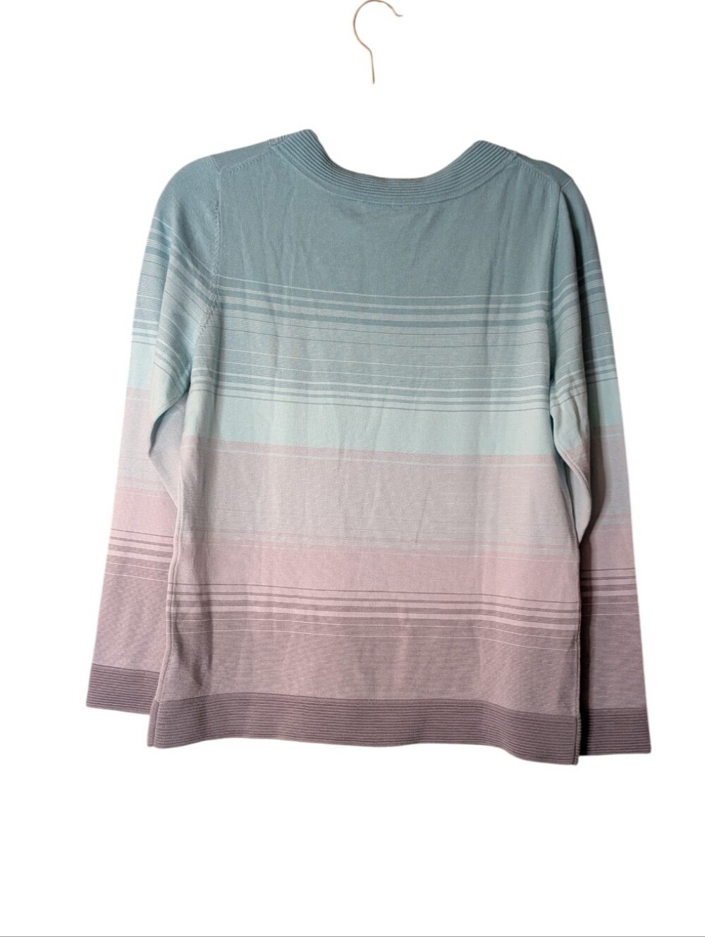 Pendleton silk blend Keyhole Sweater Pastel Ombre Stripe Knit Crewneck Medium - Picture 2 of 8